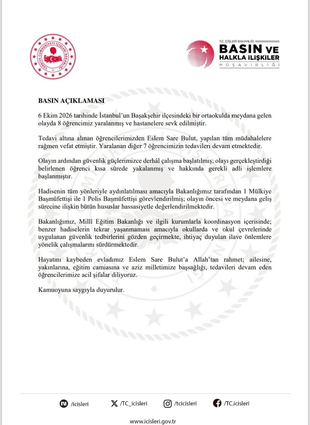 Başakşehir’de Okuldaki Olayda 1 Öğrenci Hayatını Kaybetti