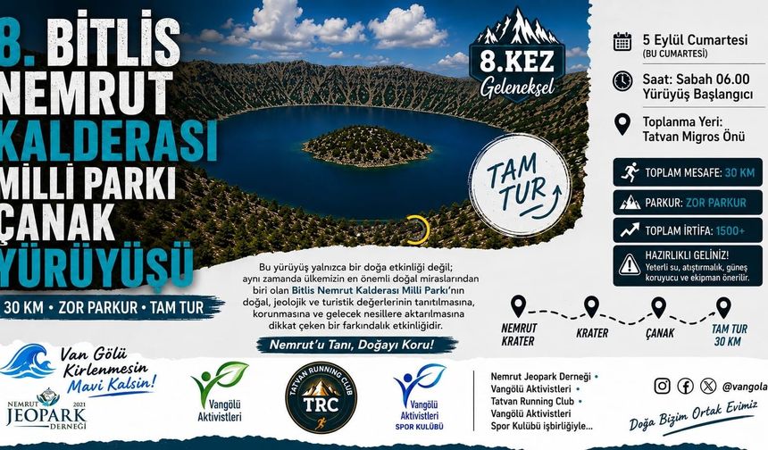 Bitlis Nemrut Kalderası Milli Parkı’nda 8. Çanak Yürüyüşü Heyecanı